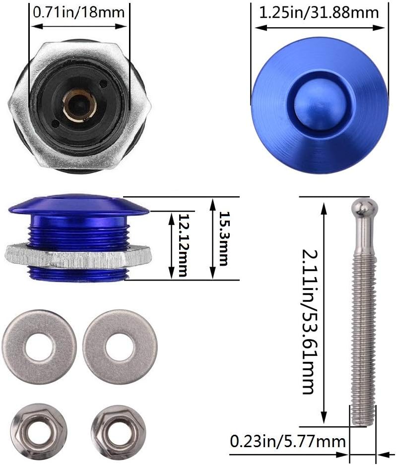 ANJOSHI Quick Release Latch Lock Clip Push Button Bonnet Kit 1.25in/32mm Diameter Universal Aluminum Alloy Quick Latch Lock for Auto Car Bumper License Plate Hood or Various DIY(Blue) - Image 2
